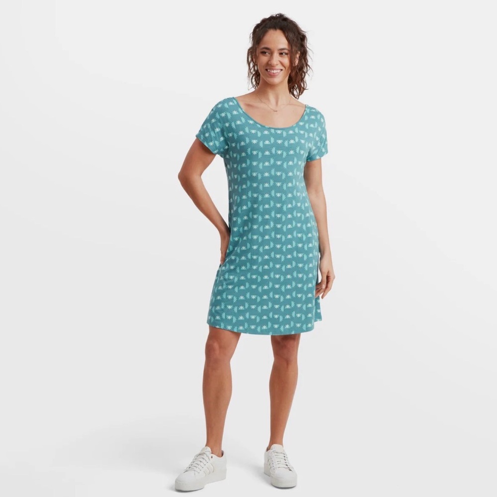 Sherpa Turquoise T-Shirt Dress Tie Back Dress SS Pockets Women’s Size M NWT
